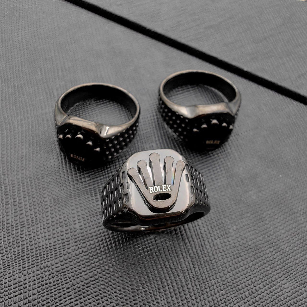 Men's Black & Gold Rolex Crown Style Ring