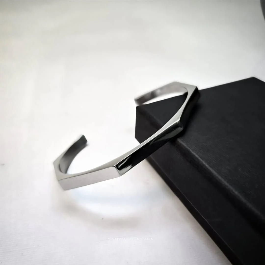 Stainless Steel Hexagon Cuff Bangle