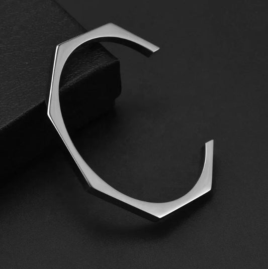 Stainless Steel Hexagon Cuff Bangle