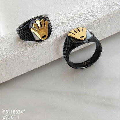 Men's Black & Gold Rolex Crown Style Ring